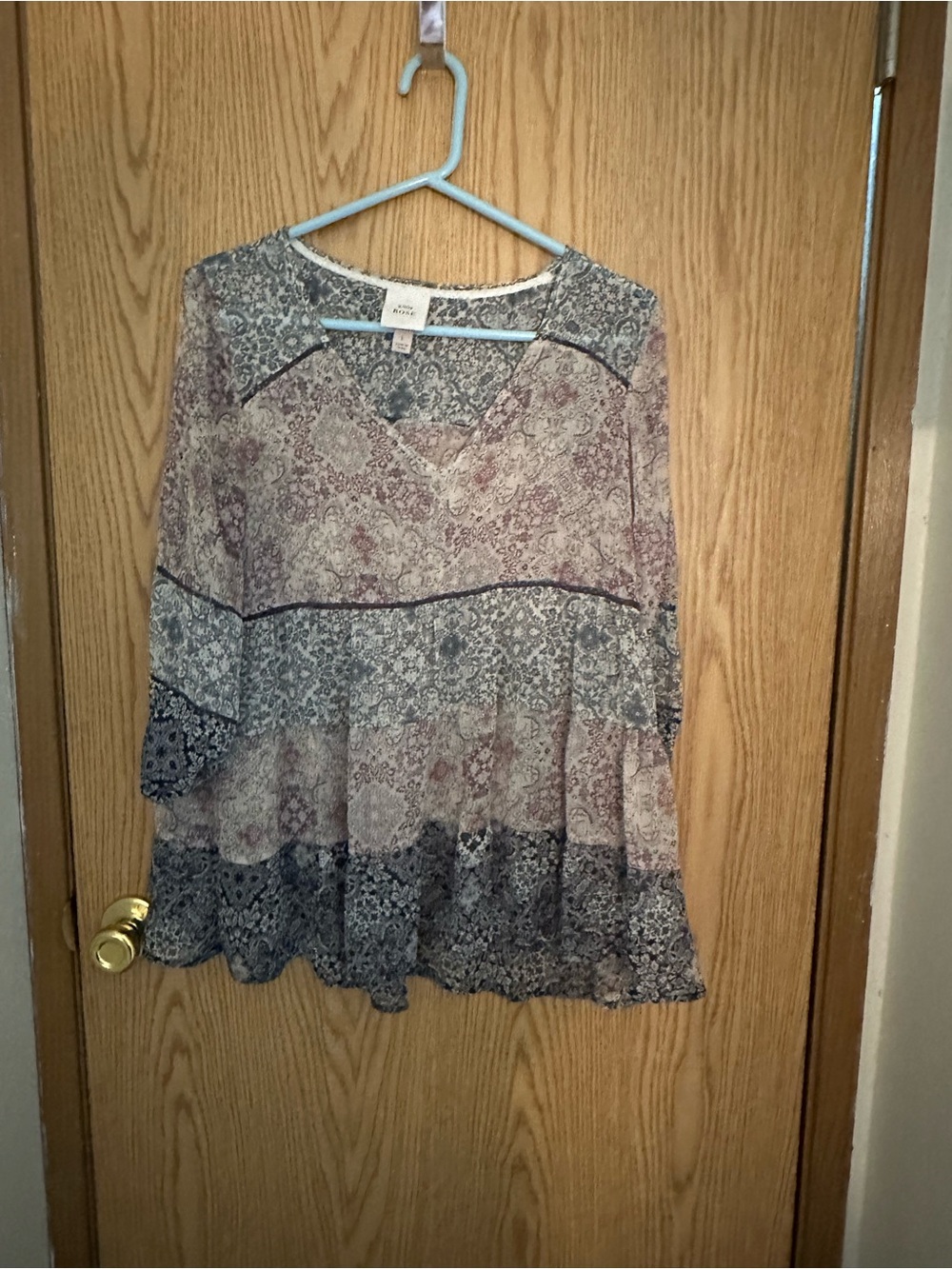 Knox Rose Floral Tiered Peasant Tunic in Mauve and Slate